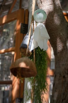 Local market tent decorated in Northern Thai style, stock photo