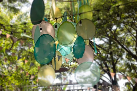 Hanging colorful fabric decorated in the garden, stock photo