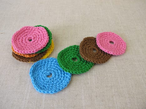Crocheted, reusable, washable cosmetic pads from colorful wool
