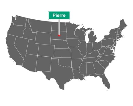 Pierre city limit sign and map of USA