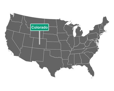 Colorado state limit sign and map of USA