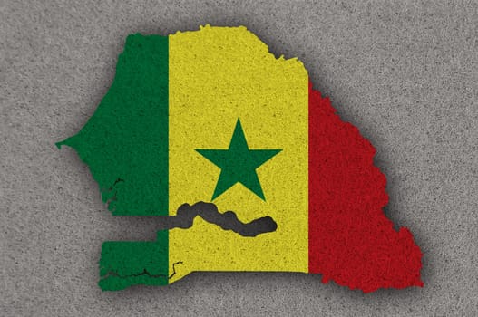 Map and flag of Senegal on felt