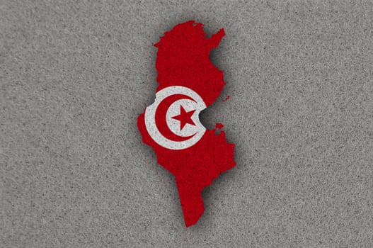 Map and flag of Tunisia on felt