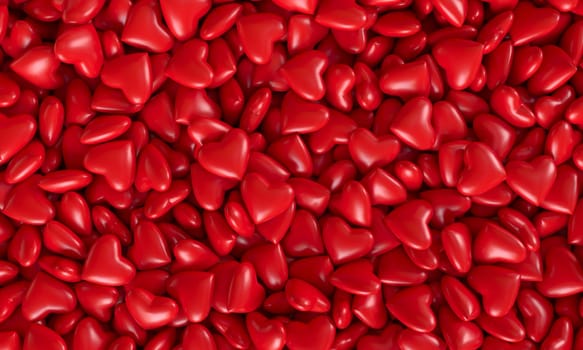 Background of red hearts, 3D rendering illustration.