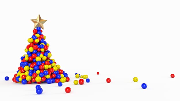Christmas tree made of bauble decoration. Minimal New year concept. 3D rendering illustration.