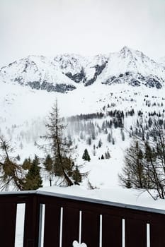 Winter landscape with lots of white snow. Concept of vacation during the winter holidays in the high mountains. soft focus.