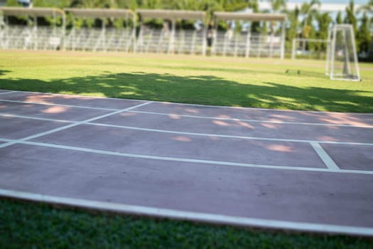 Outdoor track and field stadium with runway, stock photo
