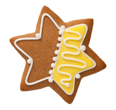 Gingerbread star isolated on white background. View from above