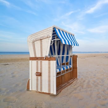 Beach chair on the beach of Ahlbeck on the German Baltic Sea coast