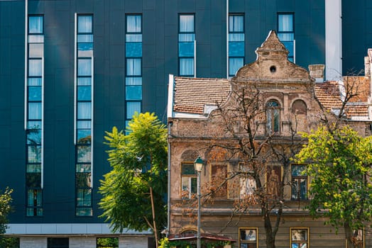 Old and new architecture in Bosnia and Herzegovina, Europe. Old and classical building against new one.