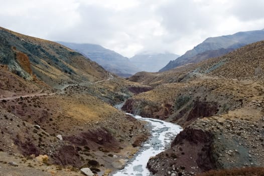A mountain river in Tibet. The waters of the Himalayas.