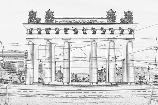 triumphal gates with columns decorated with knightly armor, St. Petersburg Russia