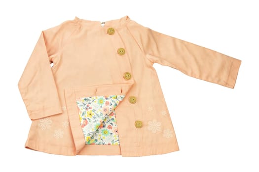 Childrens coat isolated. Stylish spring or summer coat or jacket for little girl isolated on a white background. Fashionable kids outfit.