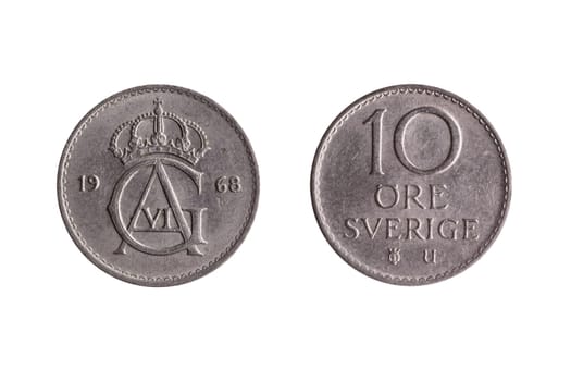 Sweden coin 10 Ore  Gustaf VI cut out and isolated on a white background