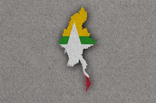 Map and flag of Myanmar on felt
