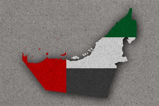 Map and flag of United Arab Emirates on felt