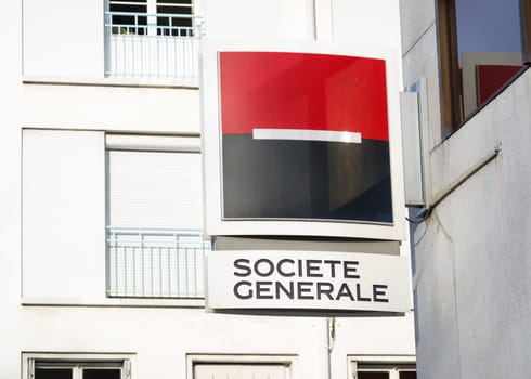 BAYONNE, FRANCE - CIRCA DECEMBER 2020: Societe Generale bank sign
