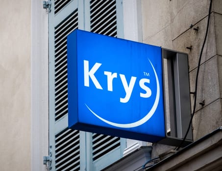 BAYONNE, FRANCE - CIRCA DECEMBER 2020: Krys shop sign. Krys is a French optician group.