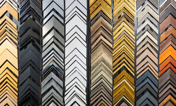 Picture frame samples in framing shop