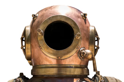 Vintage Copper and brass diving helmet. Isolated