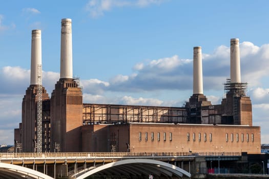 Battersea Power Station in London England UK a coal fired building built in 1935 now decommissioned and being redeveloped on the bank of the River Thames, stock photo image