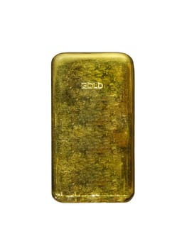 Gold bar ingot cut out and isolated on a white background