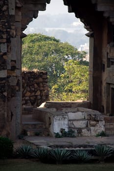 Stone steps and exterior view at one of the entrances of Fort at Jhansi, Uttar Pradesh, India, Asia
