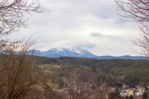 Schneeberg in Austrian Alps - view from the fortifications of the mountain church, Lower Austria