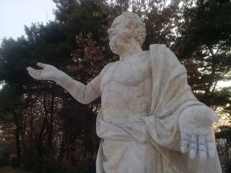 CHUNCHEON, SOUTH KOREA- February, 2018: White marble statue of Historical person with lovely stature settled in a public park