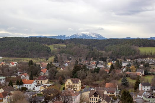 town of Pitten - view from the fortifications of the mountain church, Lower Austria