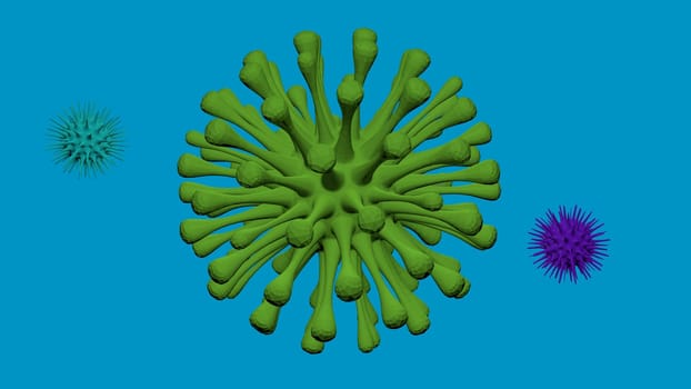 3D illustration of a virus particle. Closeup of a virus structure against clear background with copy space for text