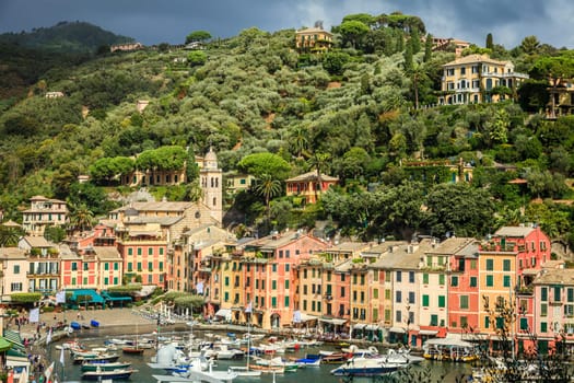 Scenic view of the village of Portofino on Italian Riviera