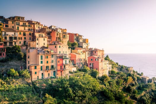 Scenic view of the village of Corniglia in Cinque Terre National Park in Italy