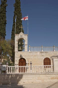 Jerusalem, Israel - October 23, 2017: Sanctuary over the Grotto of Gethsemane beside Church of the Tomb of Virgin Mary at Mount of Olives in Kidron river valley near Jerusalem.