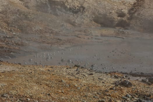 A close-up of a mud pot in Seltun Geothermal area of Krysuvik in south Iceland.