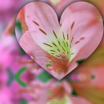 Beautiful Valentine's background with abstract heart in pink and red colors with flowers