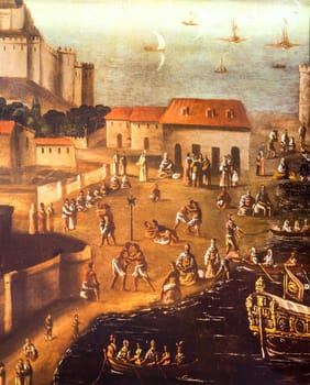 Moriscos embarking at Denia port, 1612. Detail. By Vicent Mestre. Bancaja Collection