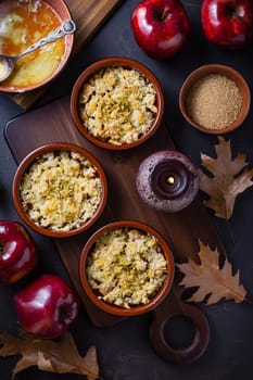 Small apple crumbles or apple pies for autumn and winter