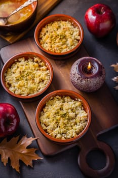 Small apple crumbles or apple pies for autumn and winter