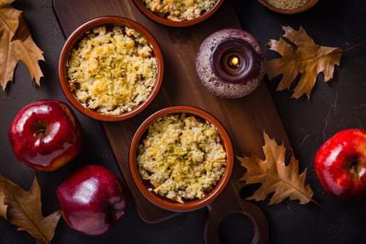 Small apple crumbles or apple pies for autumn and winter