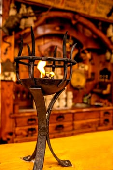 Oil lamp on a medieval street market.