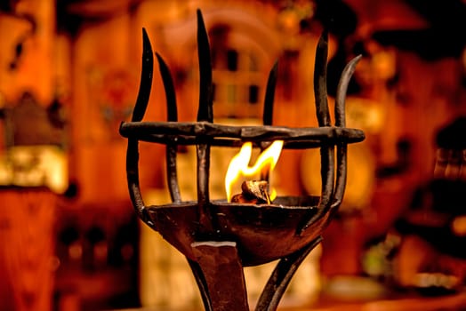 Oil lamp on a medieval street market.