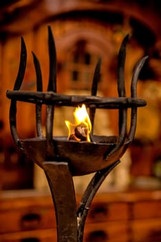 Oil lamp on a medieval street market.