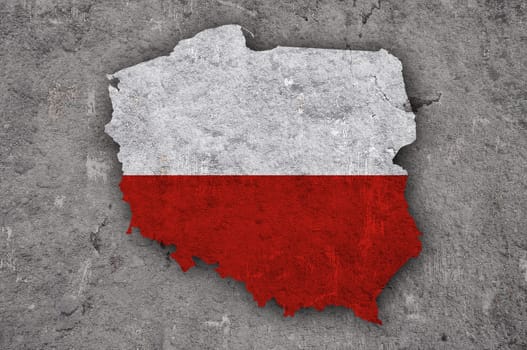 Map and flag of Poland on weathered concrete