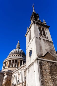 St Augustine With St Faith Church next to St Paul's Cathedral in London England UK rebuilt in 1680 by Sir Christopher Wren which is a popular tourist travel destination attraction landmark