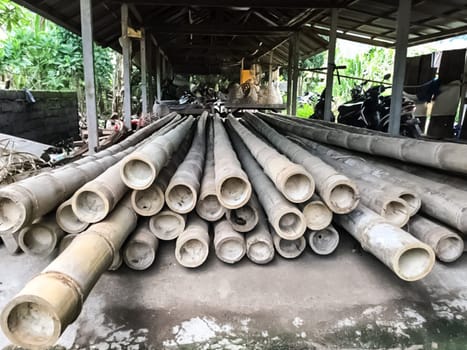 Thick bamboo stems under the canopy are dried.