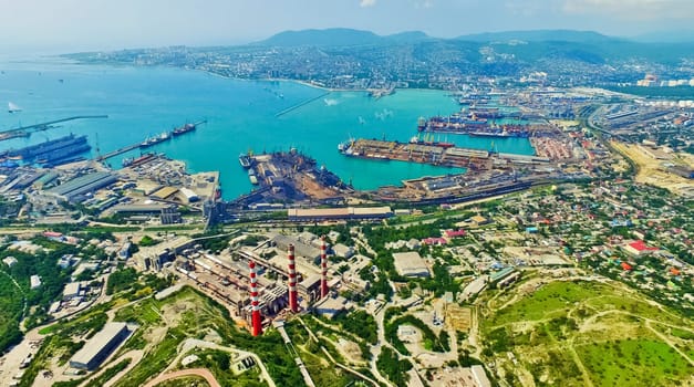 sea bay near the city of Novorossiysk. Beaches and port.