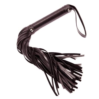 Black shoulder whip bdsm made of leather. Toy for sexual games and BDSM.