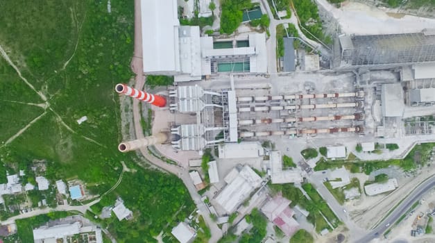 The pipes of the plant view from above. An industrial plant.