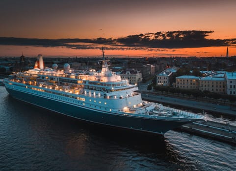 A large cruise liner in port. Travel on a cruise ship.